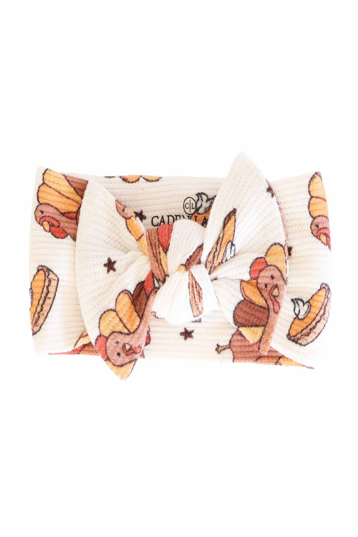 Caden Lane turkey treats knit large bow headwrap for babies 