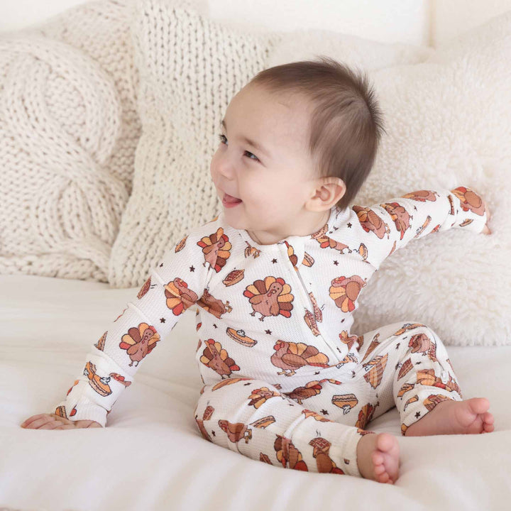 turkey and pie bamboo waffle pajama romper 