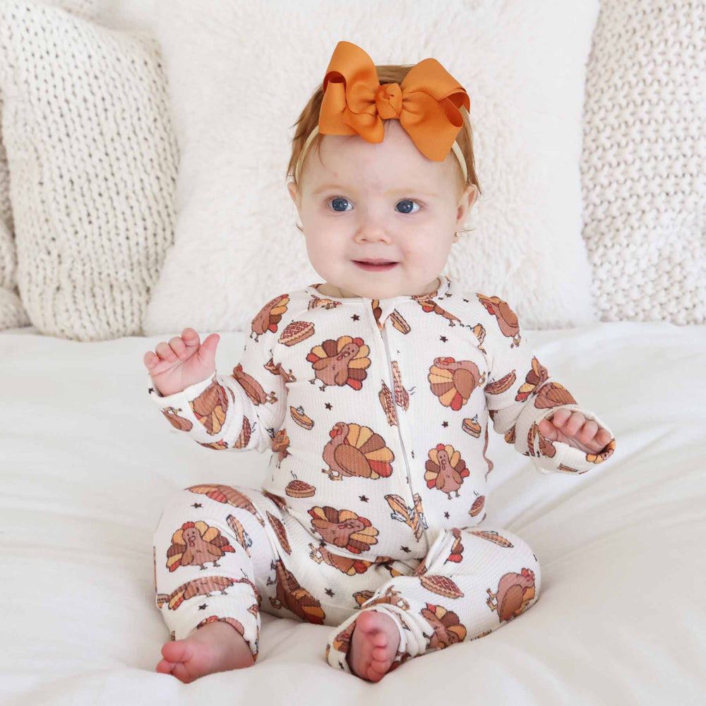 turkey treats convertible zip romper for babies 
