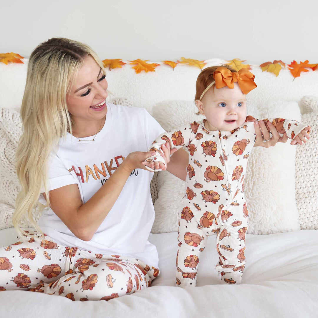 thanksgiving turkies convertible zip romper bamboo waffle 