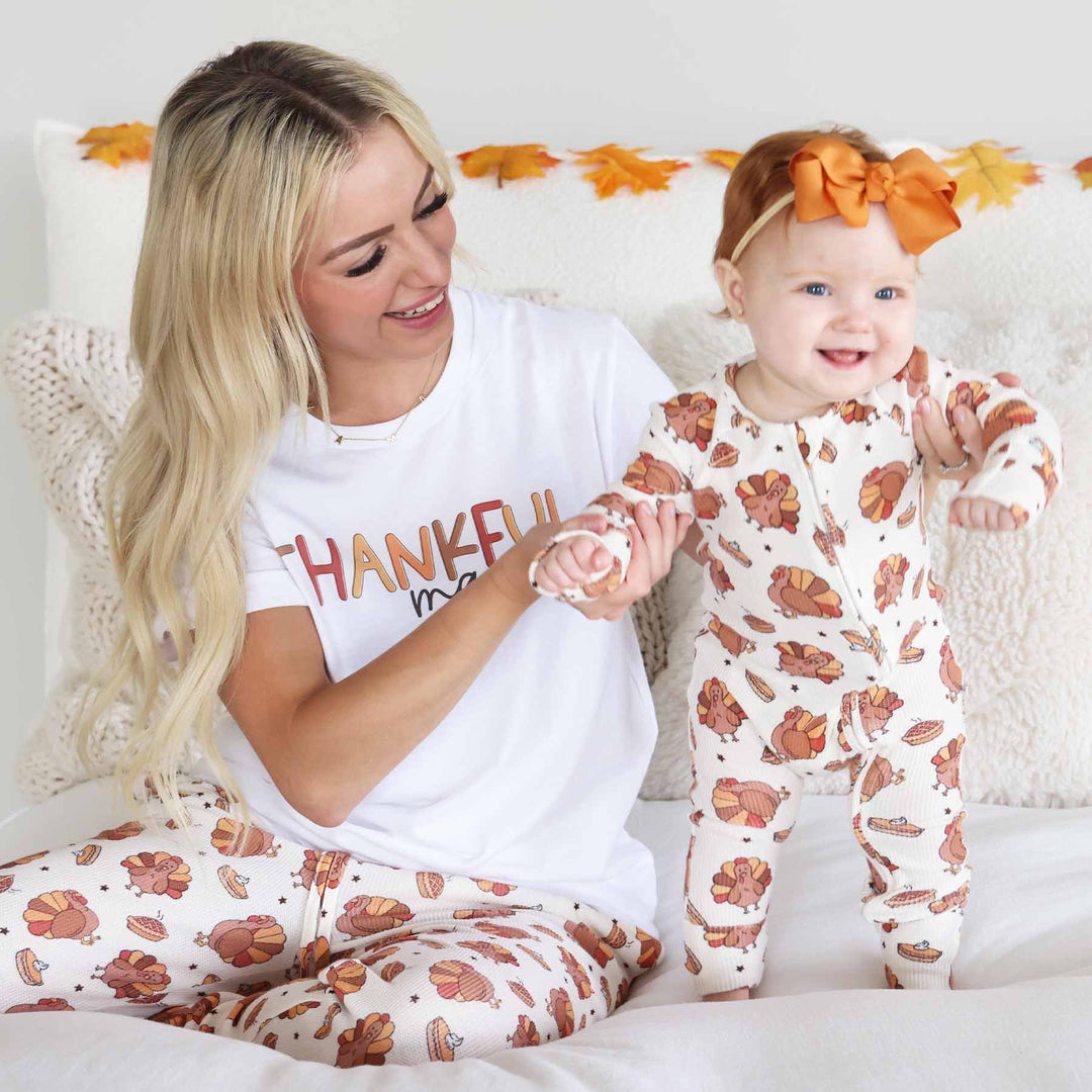 turkey and pie thanksgiving family matching pajamas 