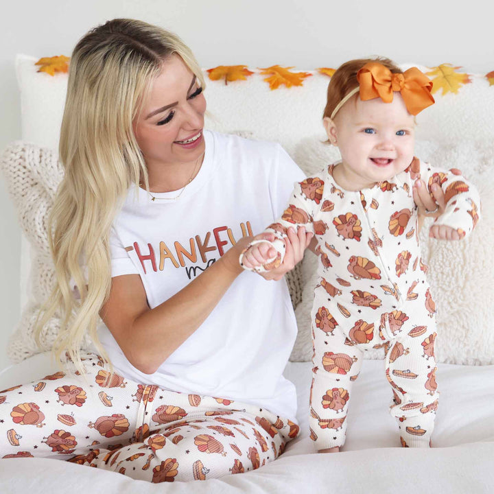 turkey and pie thanksgiving family matching pajamas 