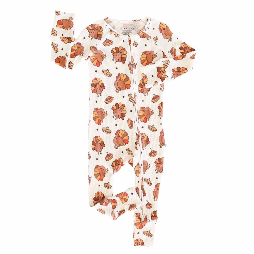 turkey bamboo waffle convertible zip romper for kids and babies 