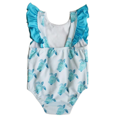 swimsuit for babies double ruffle one piece tropical turtles