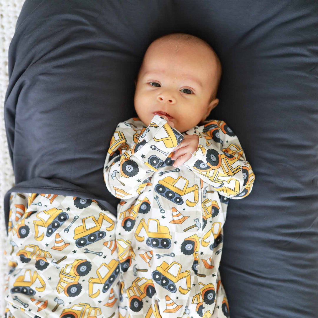 construction baby onesie made of bamboo 