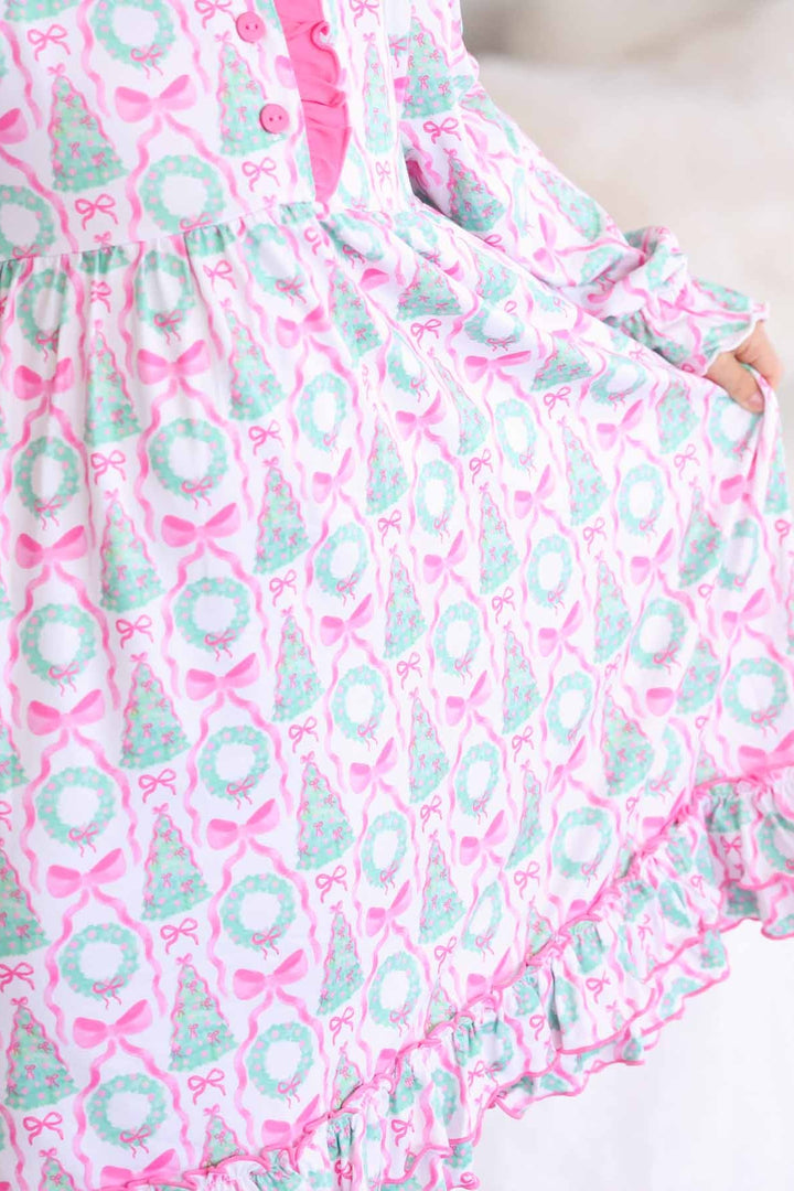 Caden Lane pink and green nightdress with wreaths and bows