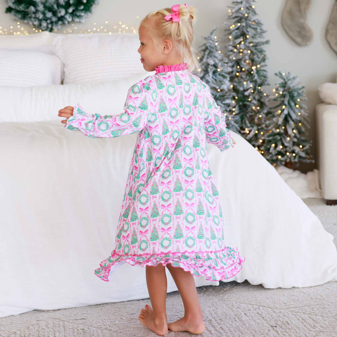 under the tree long sleeve ruffle bottom midi nightgown for girls christmas 