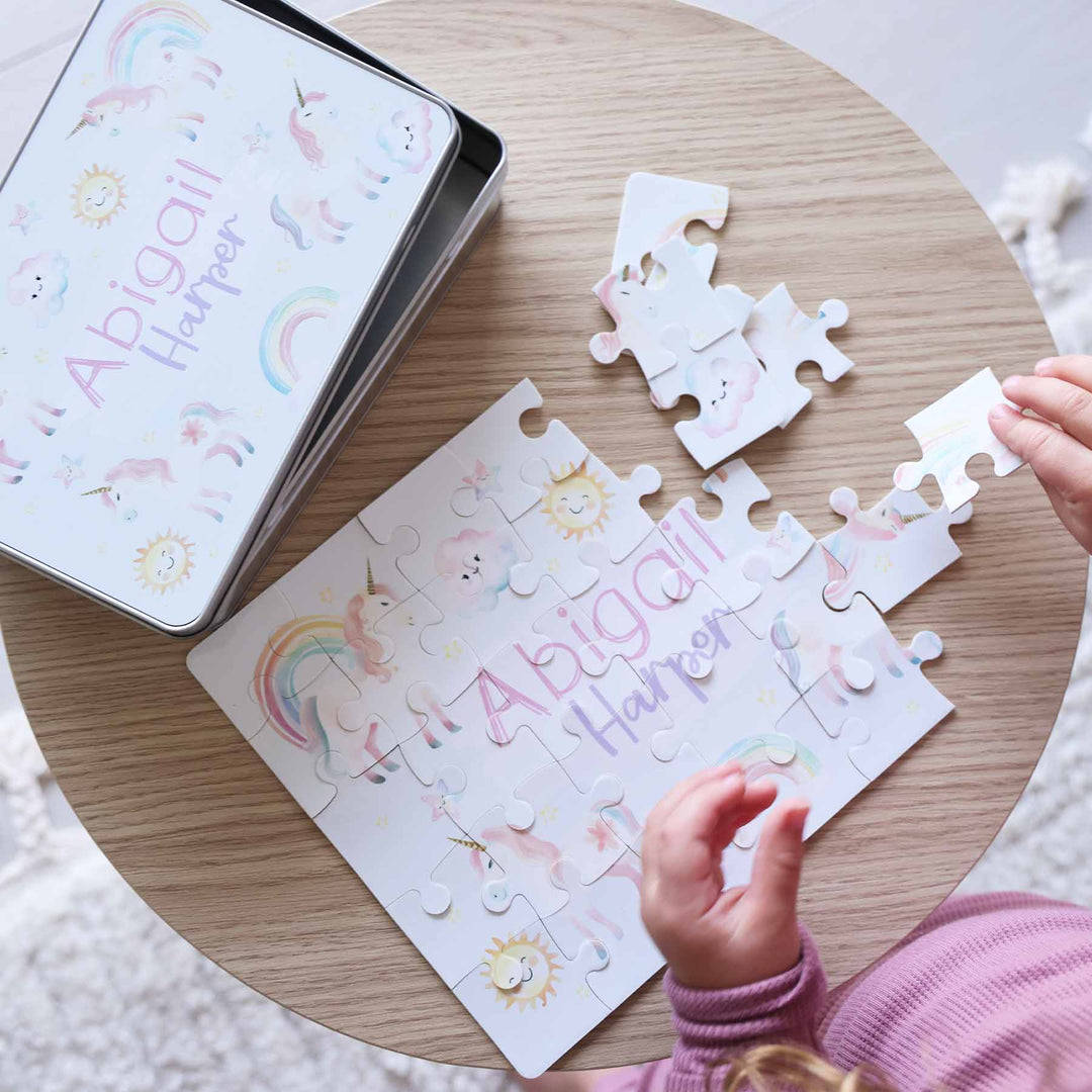 pastel unicorn and rainbow personalized puzzle for kids