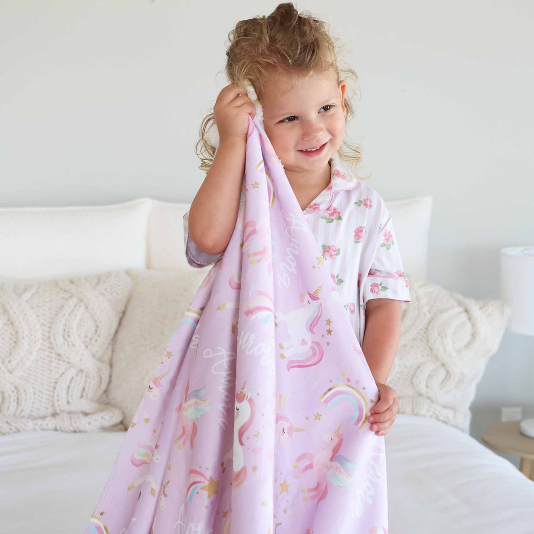 personalized sherpa unicorn blanket for girls 