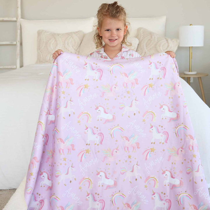 enchanted unicorn personalized minky blanket for kids 