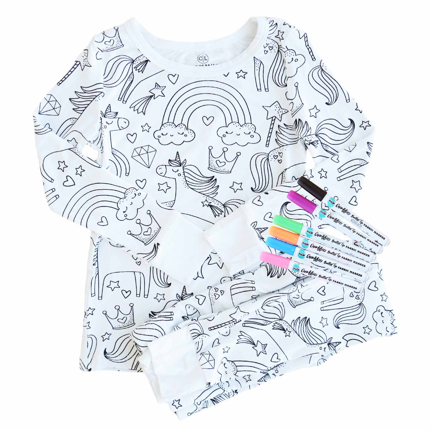 unicorn color me pajamas with markers 