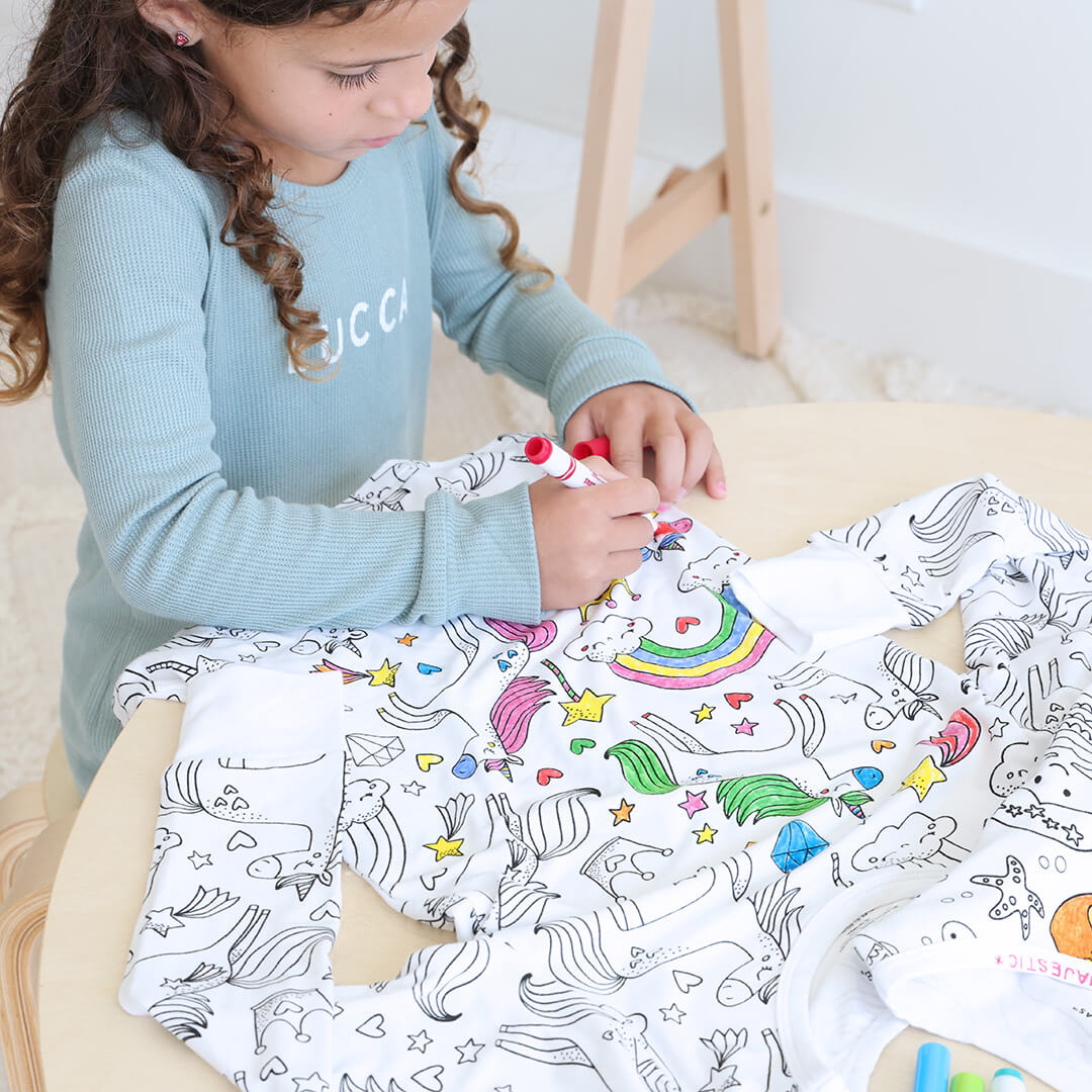 unicorn colorable two piece pajamas for kids 