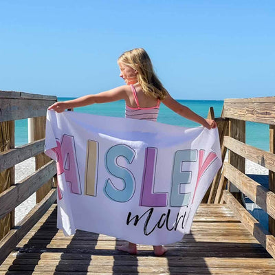 pastel color block personalized beach towel