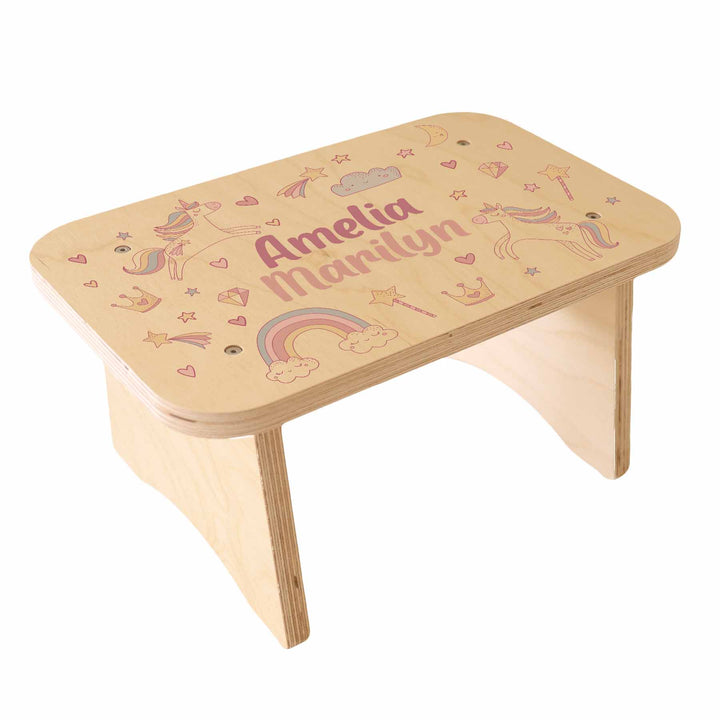 unicorn and rainbow personalized step stool for kids 