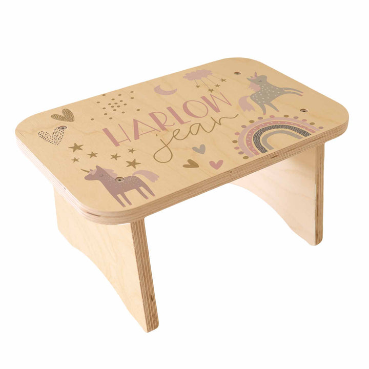 kids personalized step stool unicorn & rainbow