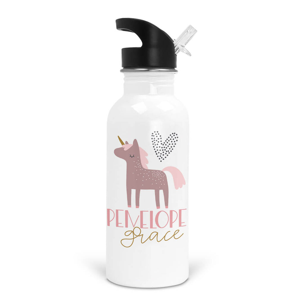 Personalized Unicorn Water Bottle With Spout and Straw. 