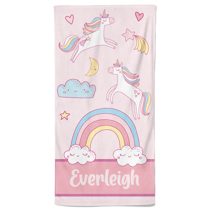 unicorn dreams personalized kids beach towel