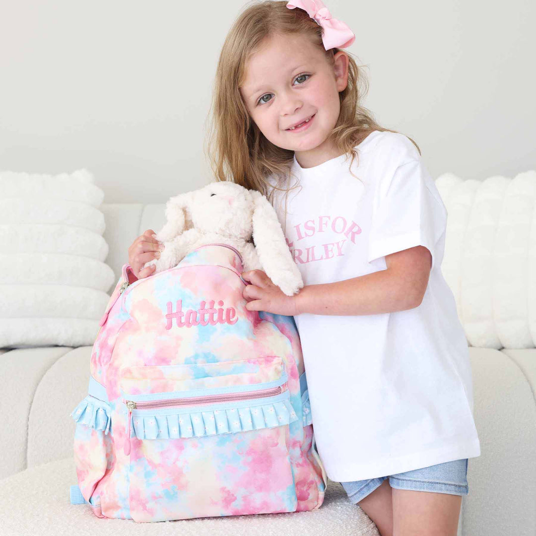 pastel tie dye embroidered backpack for girls 