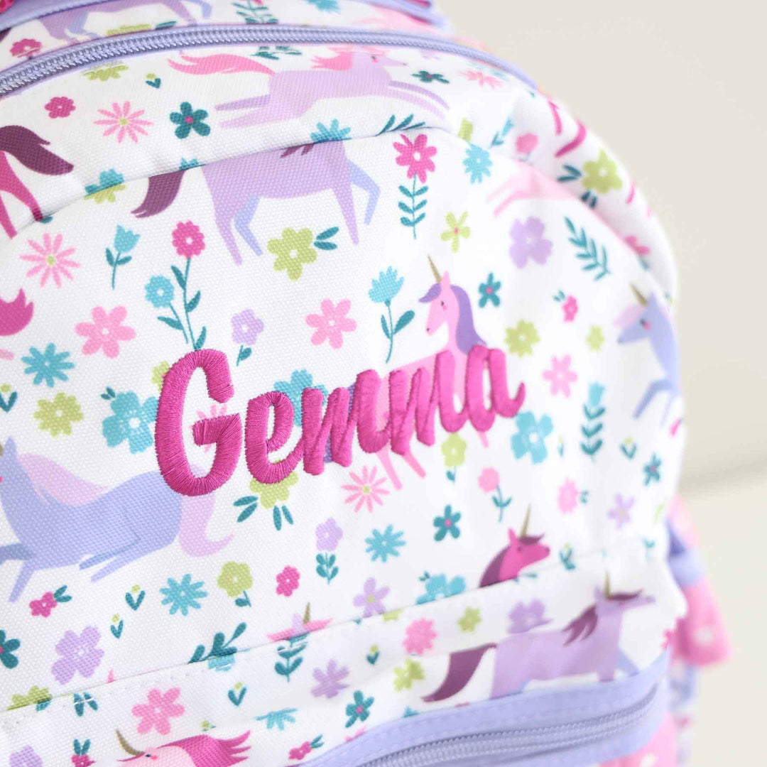 embroidered name backpack for girls with unicorns 