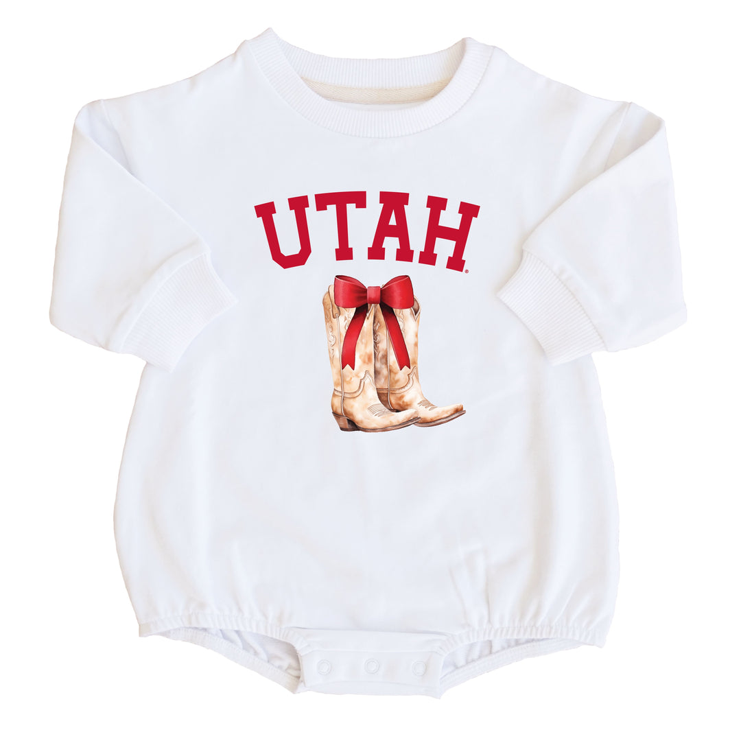 University of Utah | Footballs & Bows Graphic Sweatshirt Bubble Romper