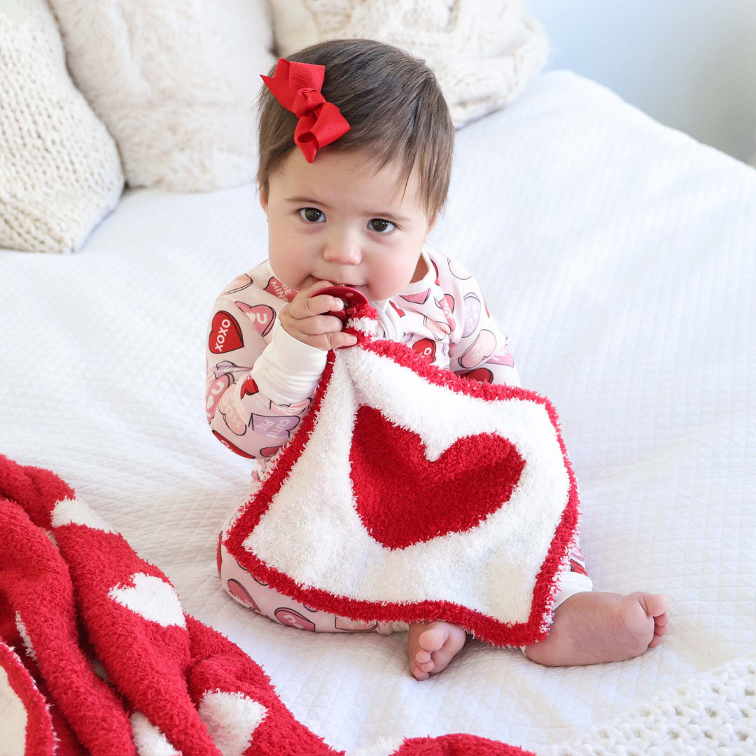 valentine's day baby lovey with red heart 