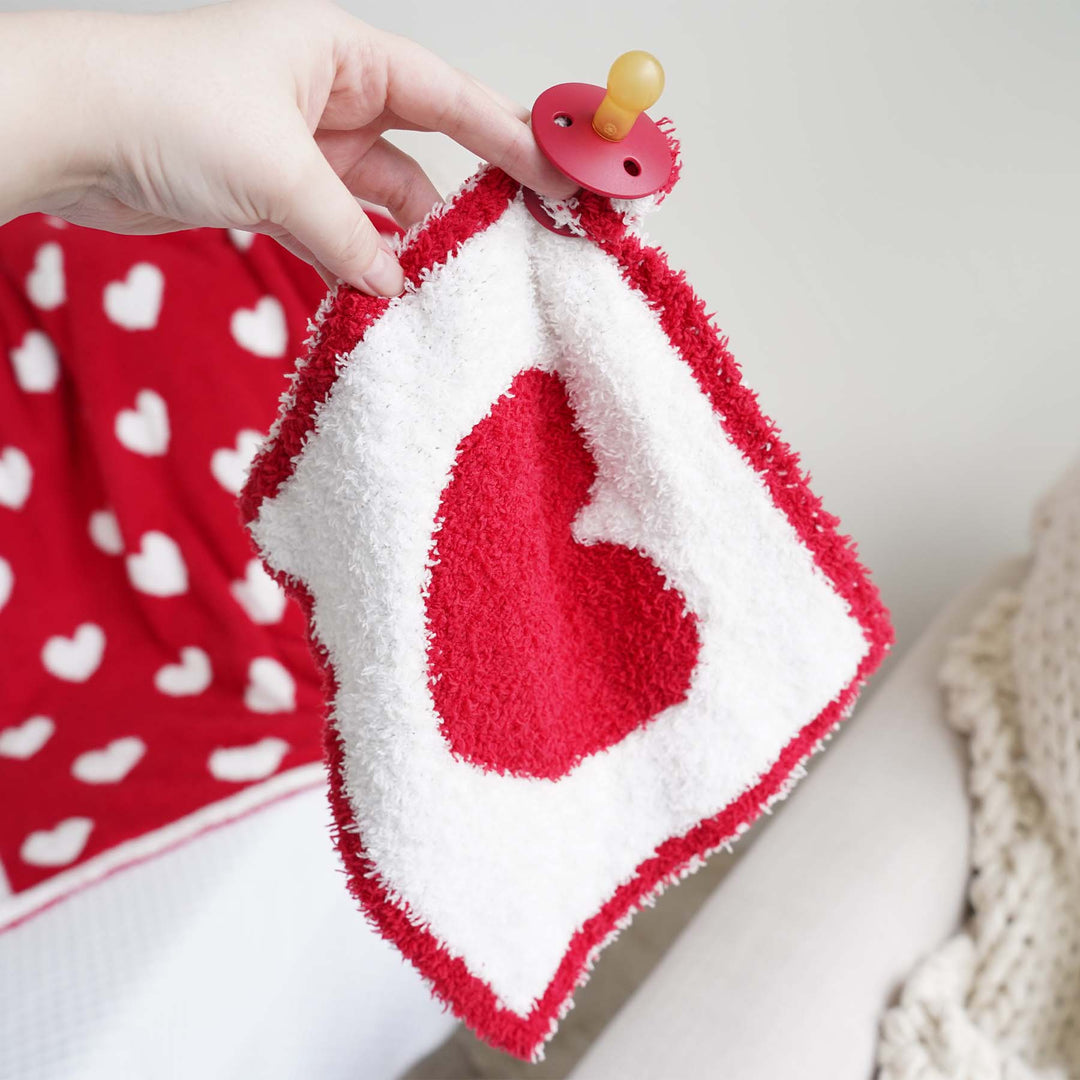 soft lovey for pacifier with red heart 