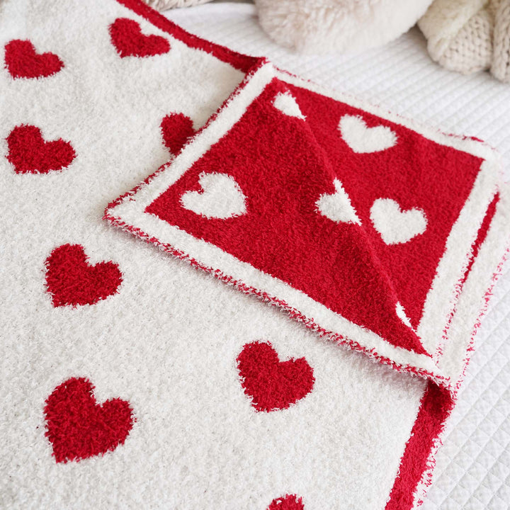 luxe cloud blanket with red hearts 