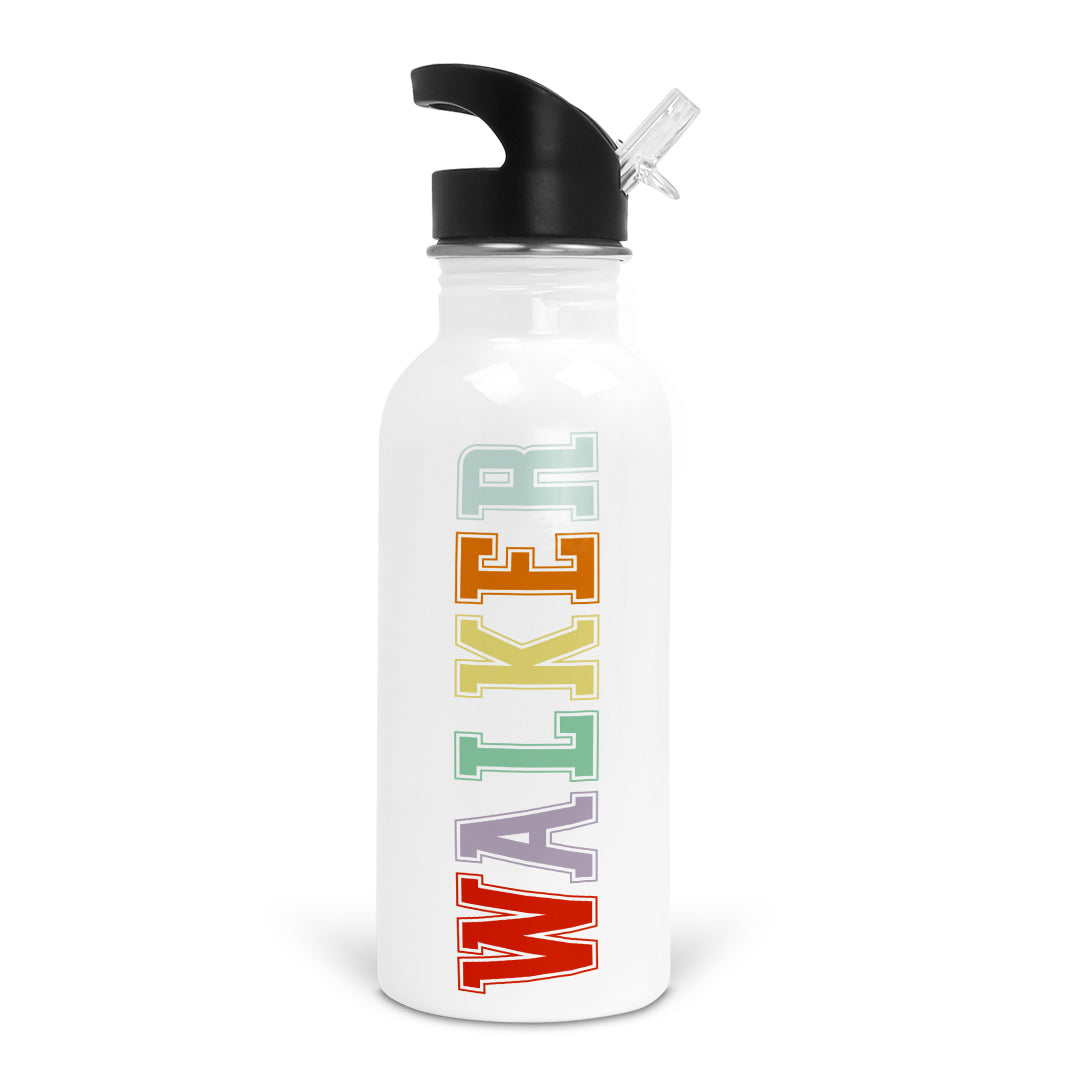 varsity letter personalized kids water bottle 