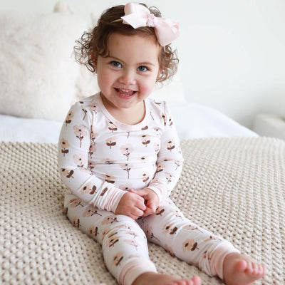 two piece pajama set for kids neutral floral 