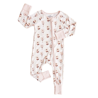 convertible zip romper with flip mitts for babies light pink floral 