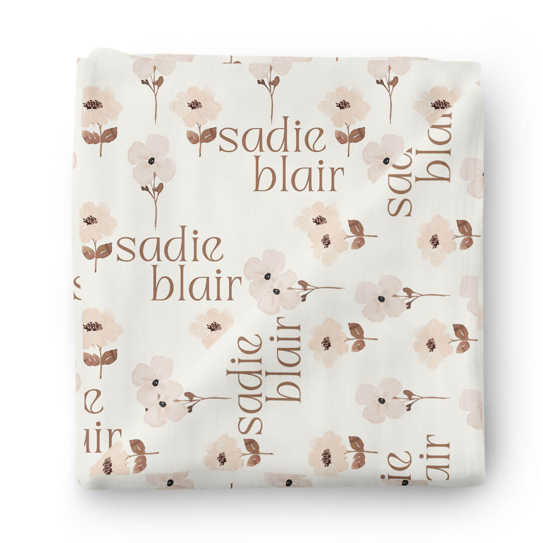 vera's vintage floral personalized baby name swaddle blanket 