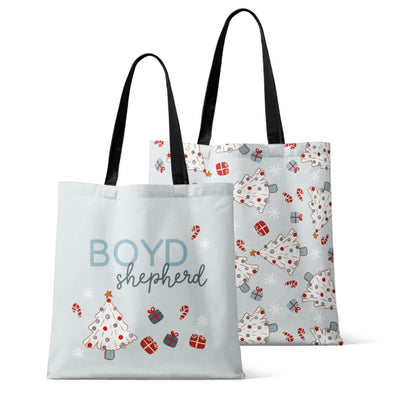 blue christmas personalized tote 