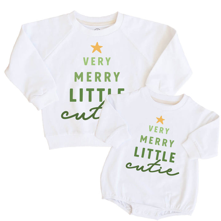 merry little cutie graphic sweatshirt and bubble romper for girls 