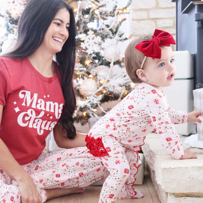 family matching christmas pajamas pink footie for babies 