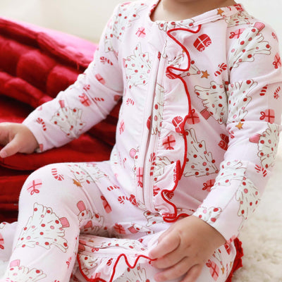 christmas pajama footie for babies pink 