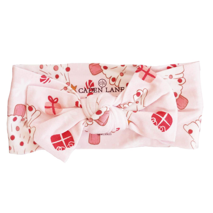 very merry pink knit bow headwrap for newborns 