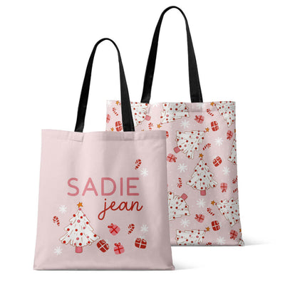 pink christmas personalized tote 