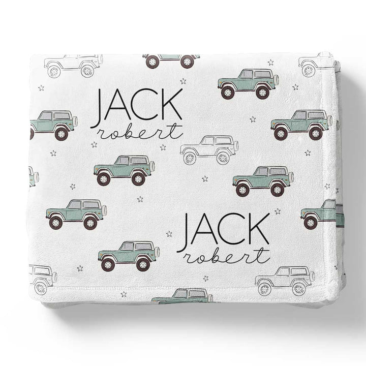 kids personalized blanket with vintage cars