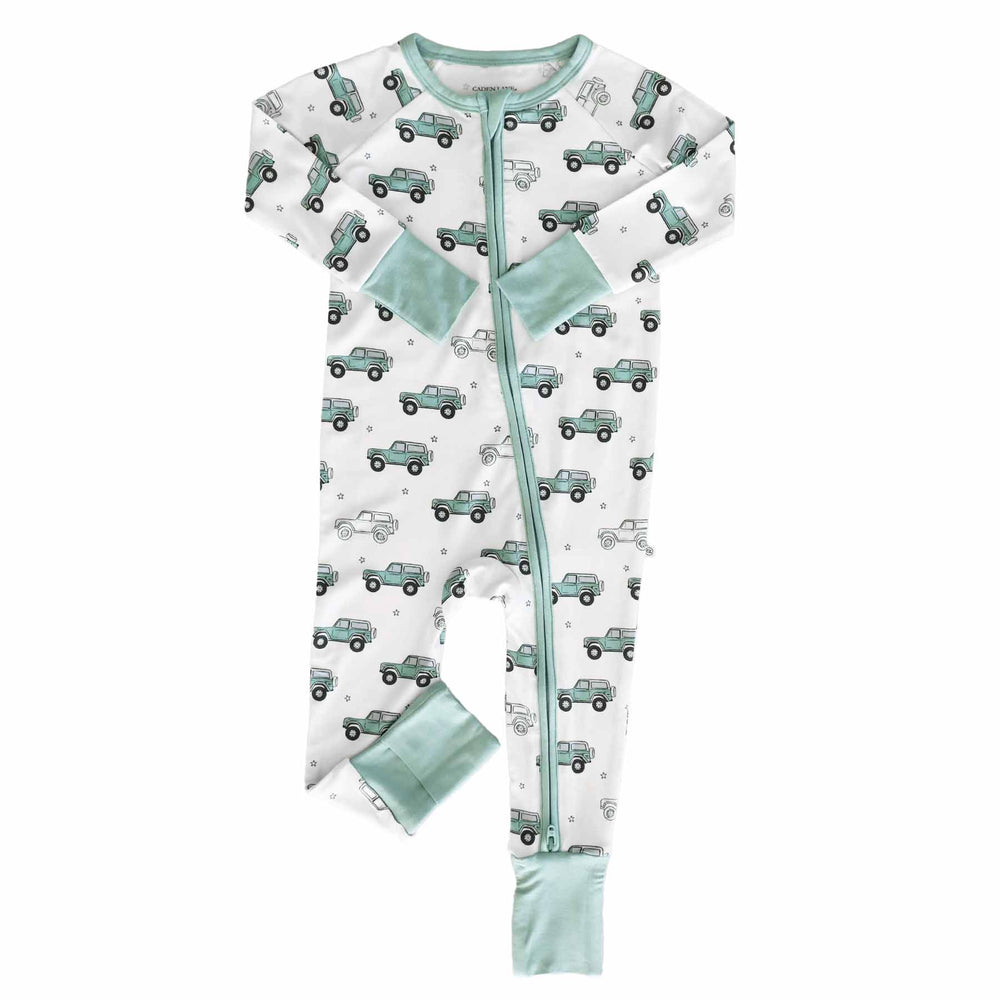 vintage car zip romper for babies