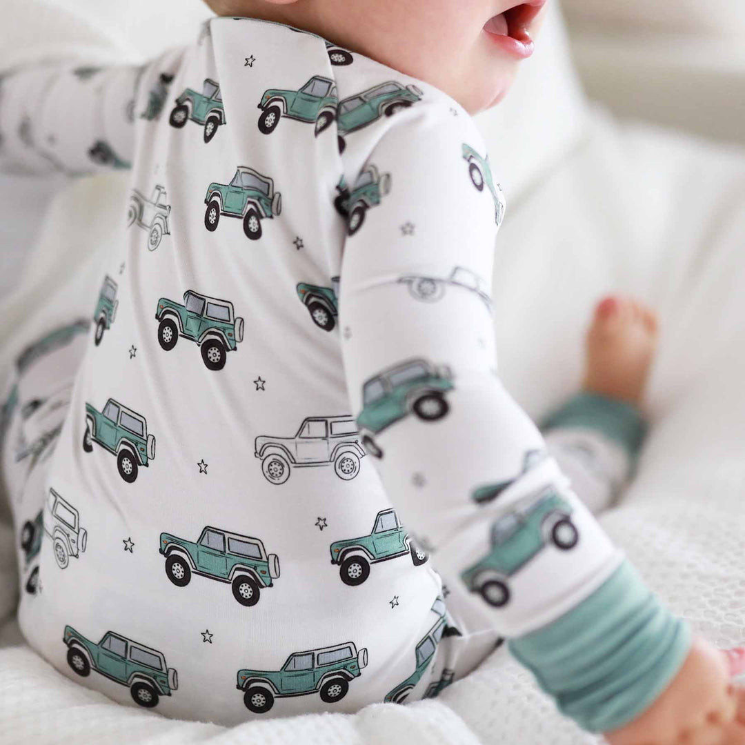 vintage car zip romper pajama for babies