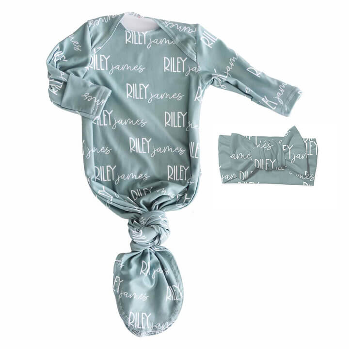 vintage green personalized knot gown and headwrap set