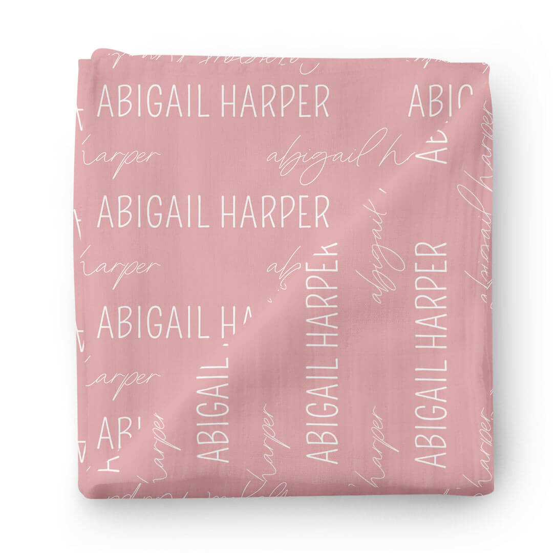 rose personalized baby name swaddle blanket block and script 
