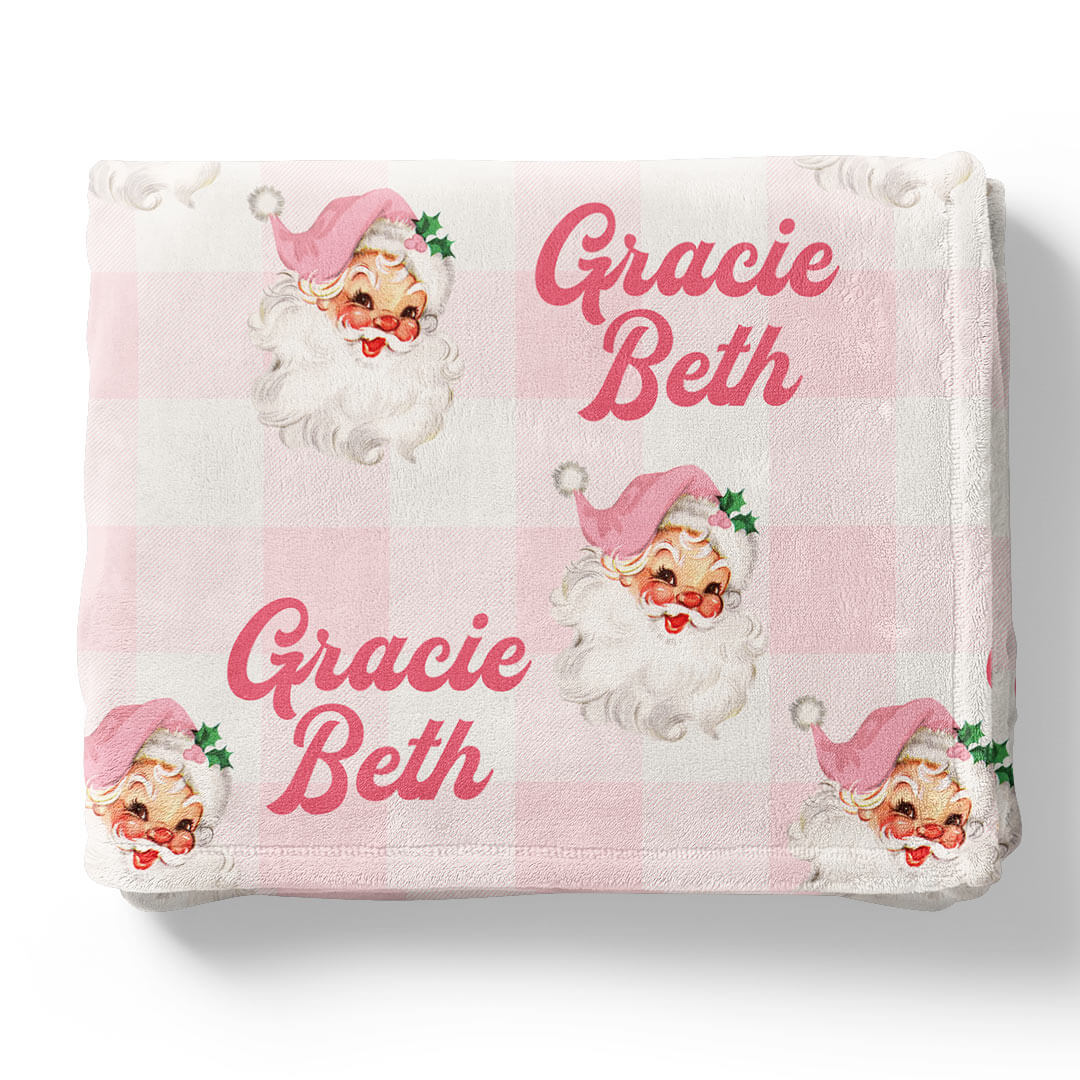 vintage santa personalized kids blanket