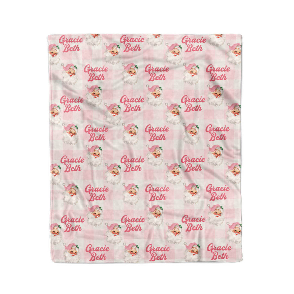 pink vintage santa personalized kids blanket