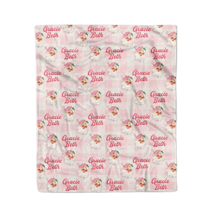 pink vintage santa personalized kids blanket