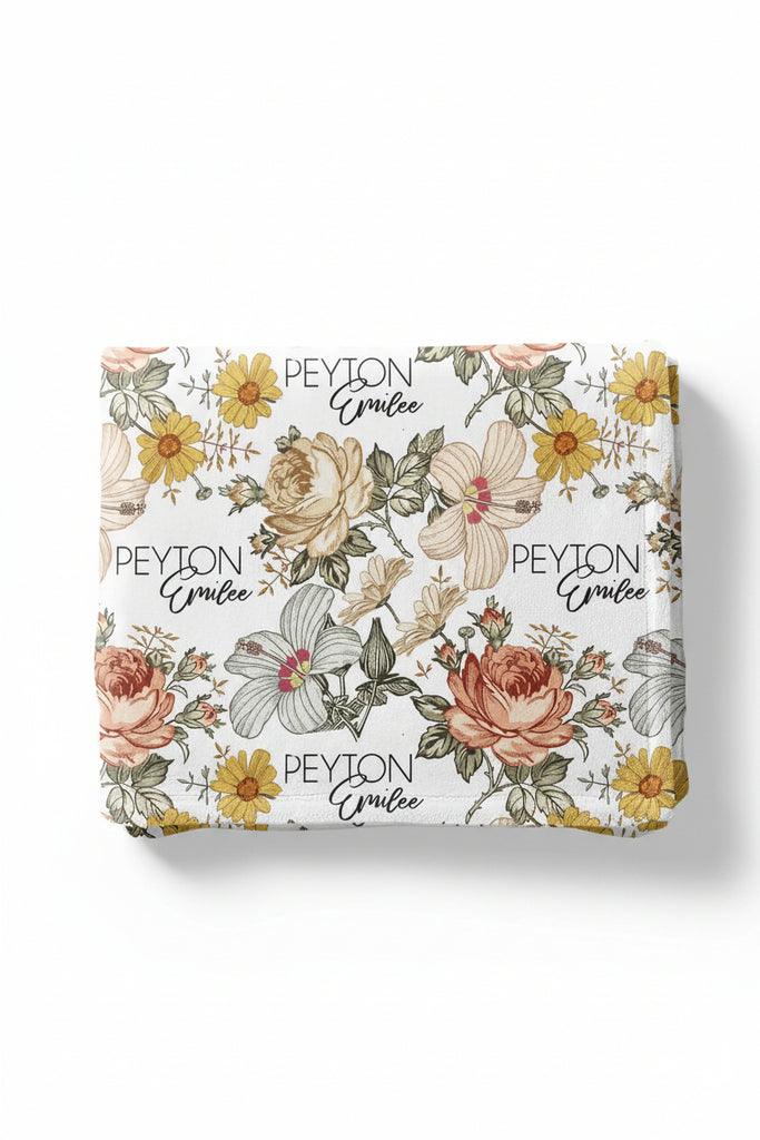 Peytons Vintage Floral Personalized Blanket