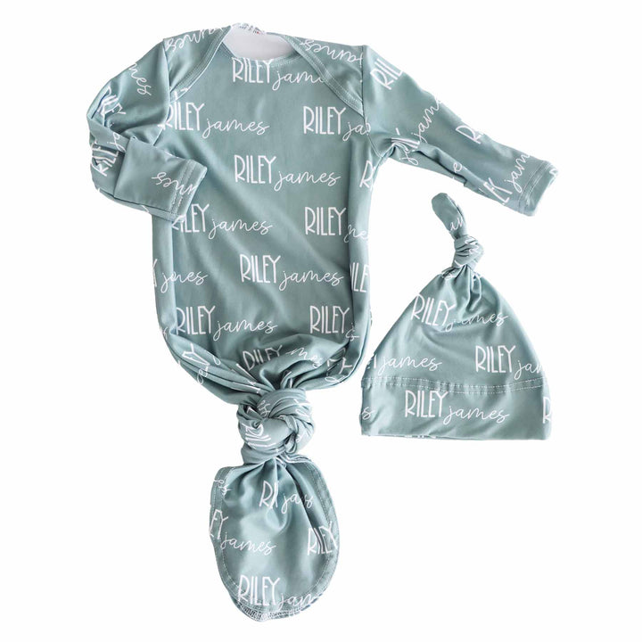 vintage green personalized knot gown for babies 