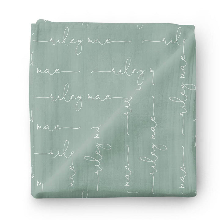 vintage green personalized swaddle blanket script font 