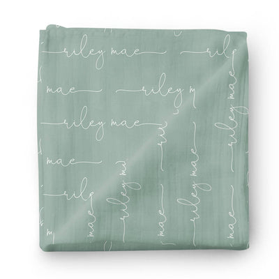 vintage green personalized swaddle blanket script font 