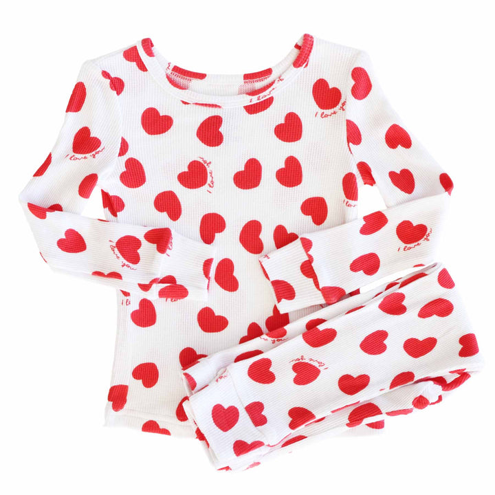 waffle heart two piece pajama set for kids 